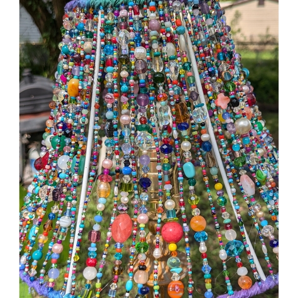 Custom ARTISAN Hand Beaded Colorful Bohemian Lampshade OOAK - Picture 9 of 17